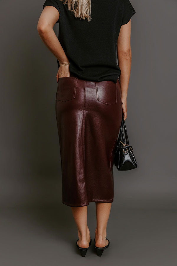 The Eras High Waist Faux Leather Skirt in Windsor Wine