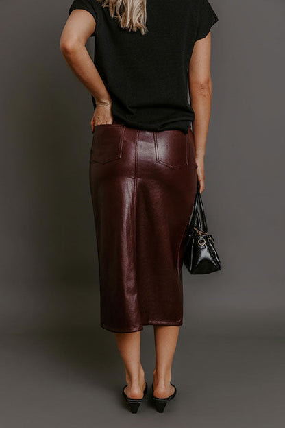 The Eras High Waist Faux Leather Skirt in Windsor Wine