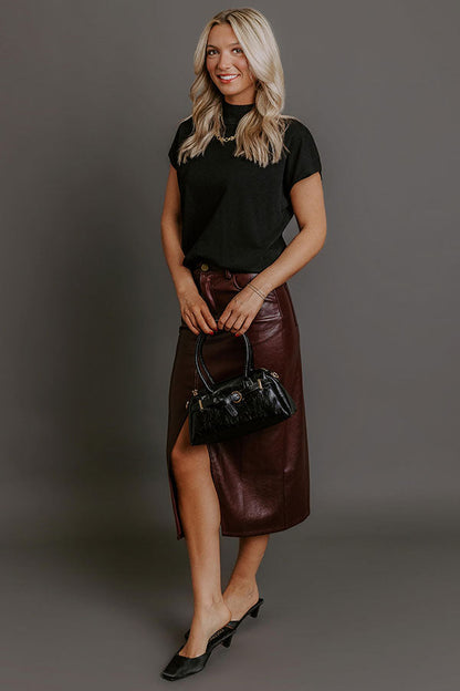 The Eras High Waist Faux Leather Skirt in Windsor Wine