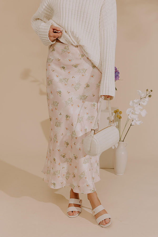 Sweet Day High Waist Floral Satin Maxi Skirt