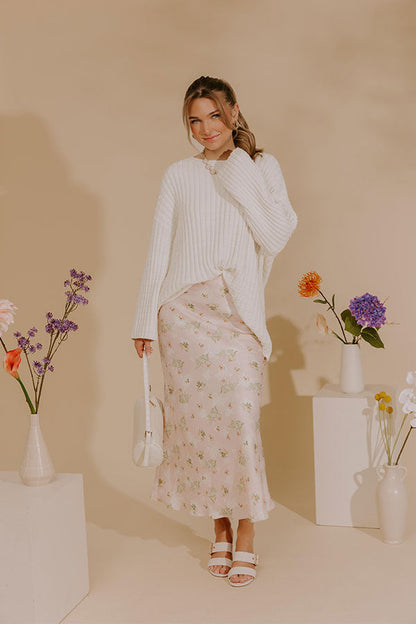 Sweet Day High Waist Floral Satin Maxi Skirt