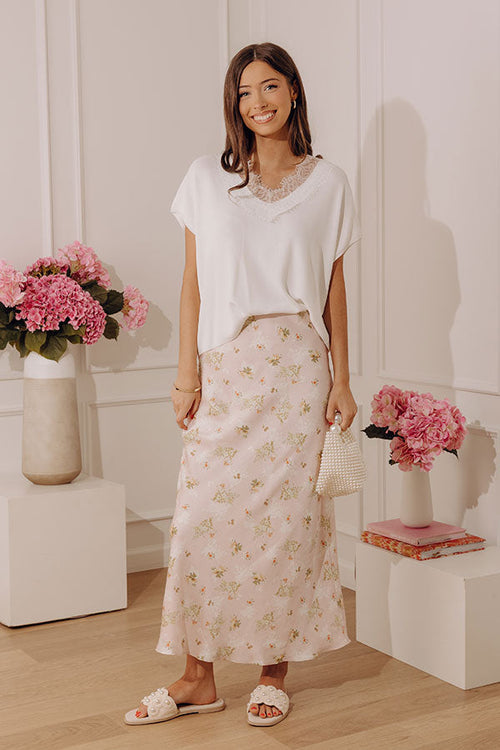 Sweet Day High Waist Floral Satin Maxi Skirt