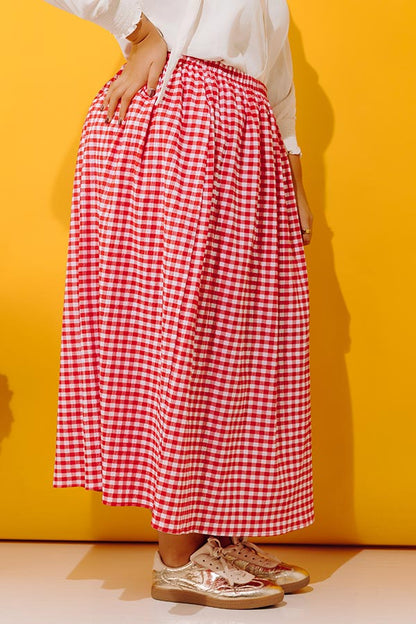 Picnic Crush High Waist Gingham Midi Skirt Curves
