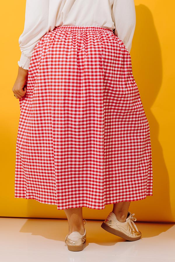 Picnic Crush High Waist Gingham Midi Skirt Curves