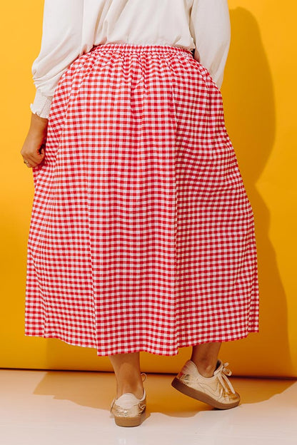 Picnic Crush High Waist Gingham Midi Skirt Curves