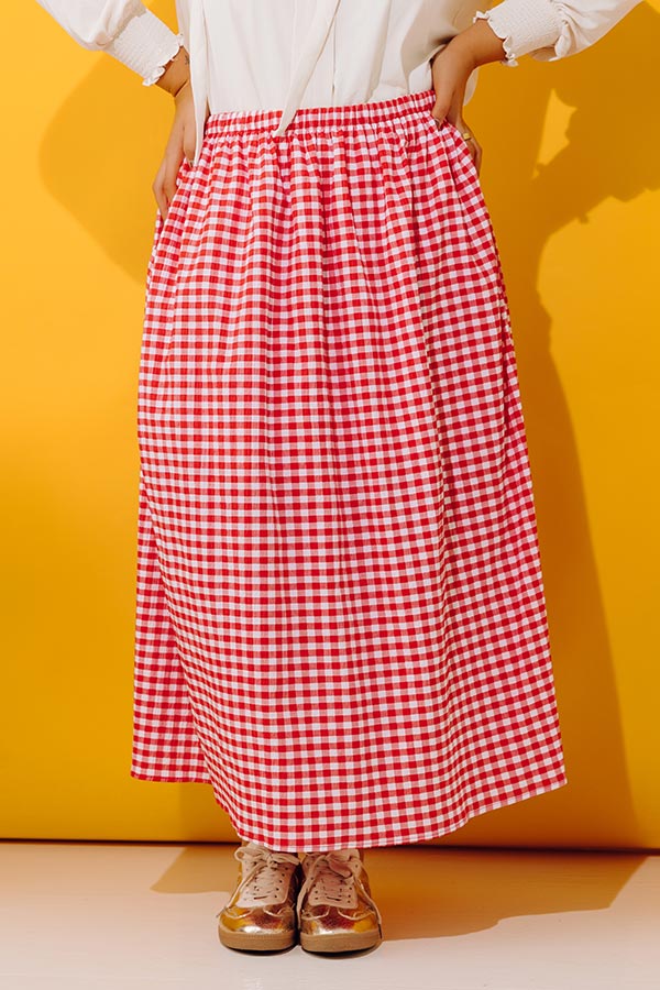 Picnic Crush High Waist Gingham Midi Skirt Curves