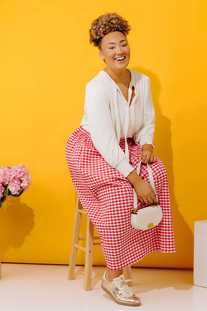 Picnic Crush High Waist Gingham Midi Skirt Curves