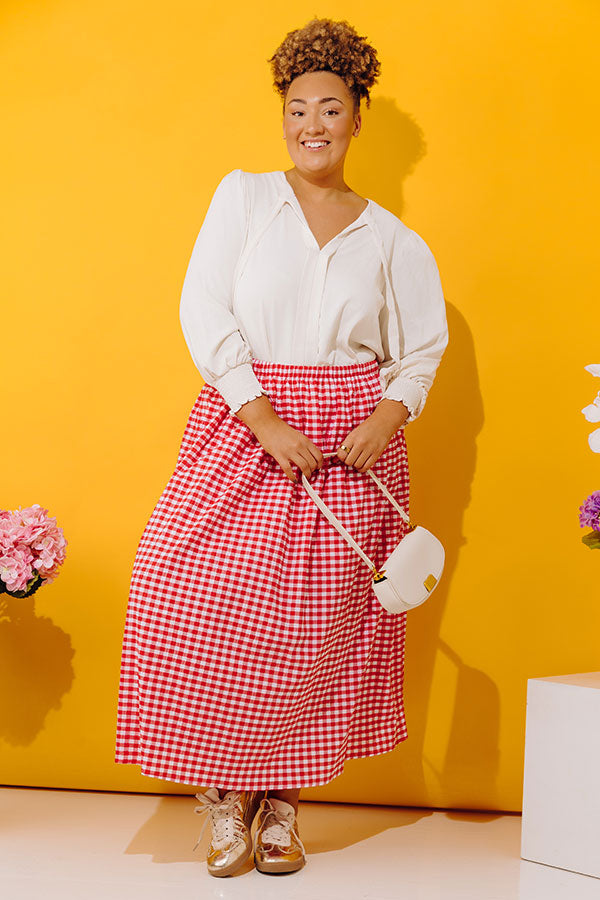 Picnic Crush High Waist Gingham Midi Skirt Curves