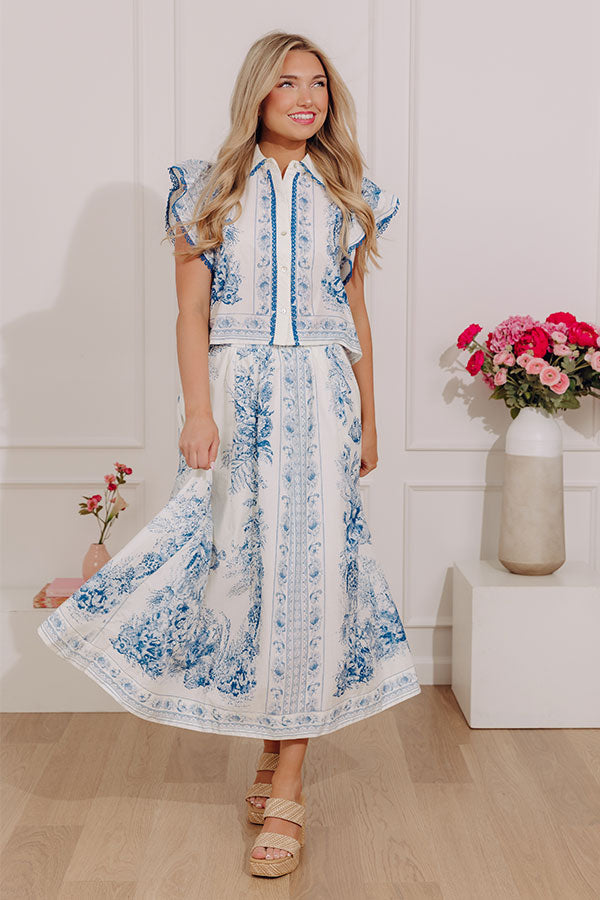 Kensington Garden High Waist Floral Midi Skirt