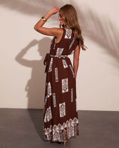 Bethlyn Abstract Waist Tie Maxi Shirt Dress