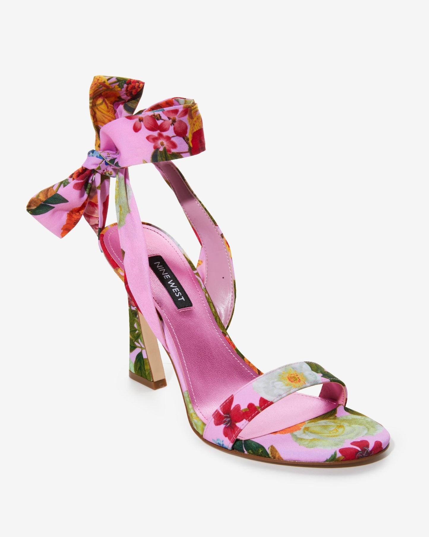 Floral Printed Ankle Wrap Heel Pink Multi