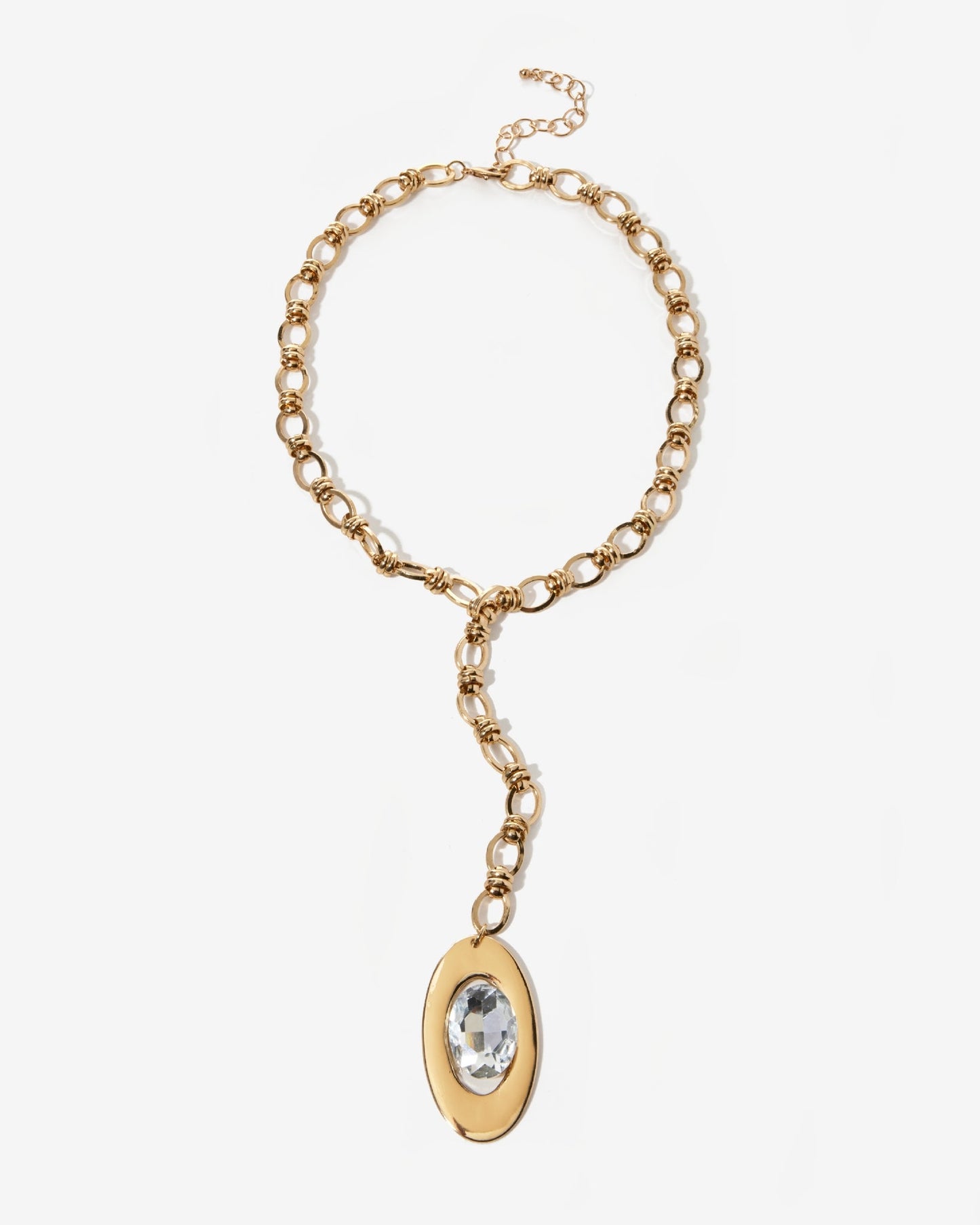 Gold Lariat Crystal Pendent Necklace Gold Plate