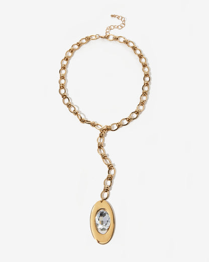 Gold Lariat Crystal Pendent Necklace Gold Plate