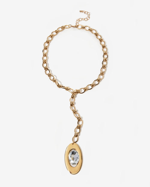 Gold Lariat Crystal Pendent Necklace Gold Plate