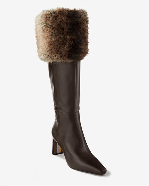 Faux-Fur Chic Knee-High Boot Brown