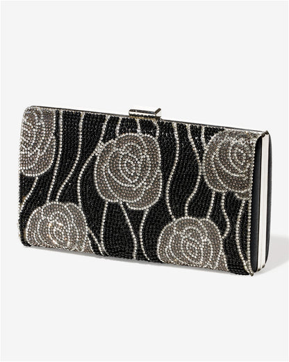 Floral Rhinestone Design Clutch Black