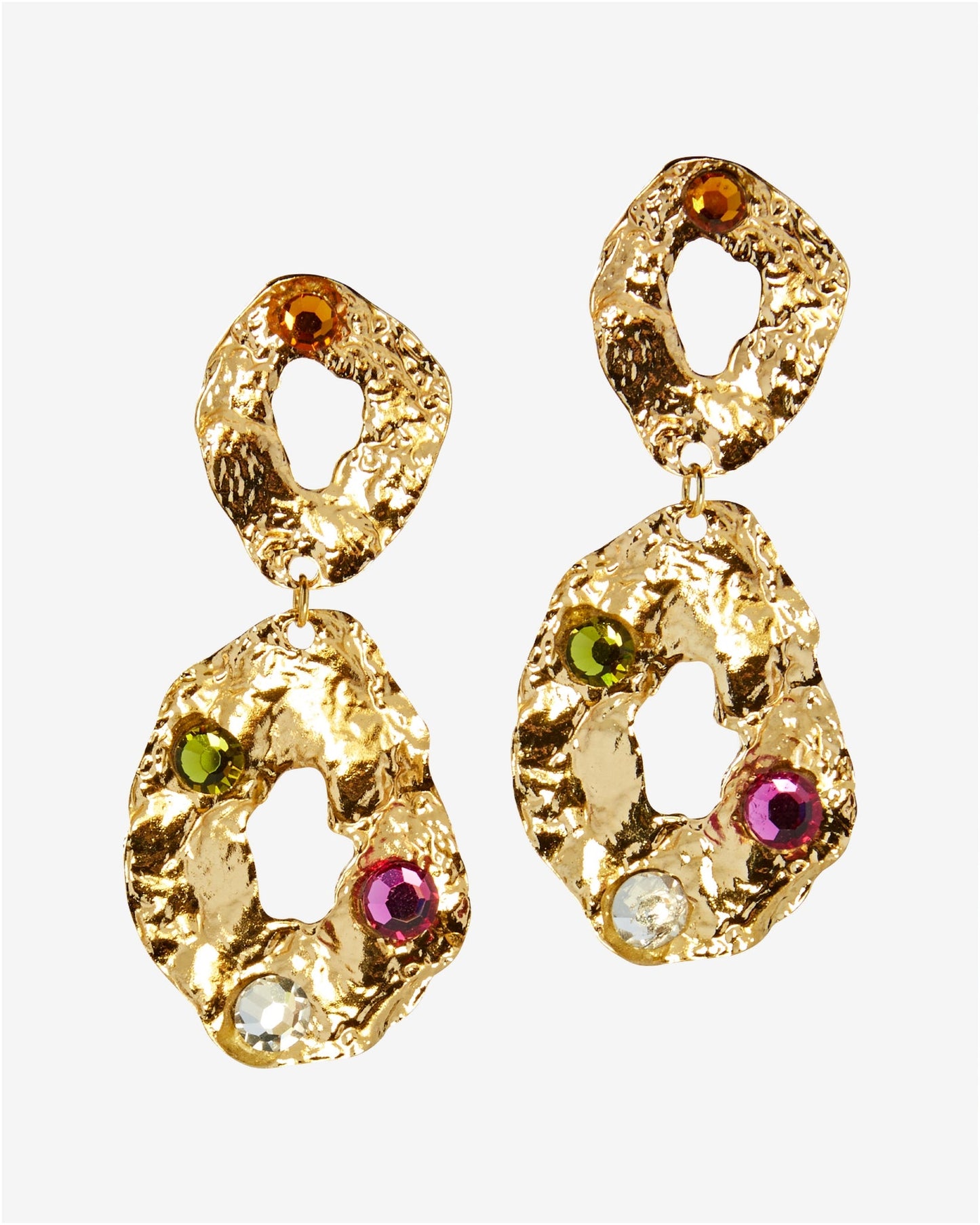 Hammered Embellished Drop Earrings Gold