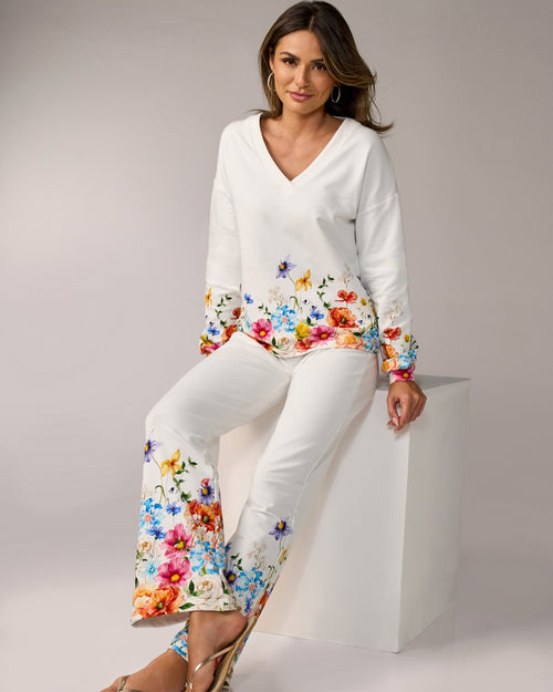 Floral Printed V Neck Lounge Set Floral Meadow
