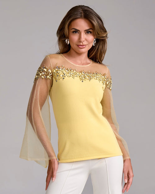 Embellished Trim Illusion Sweater Pale Banana