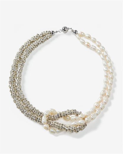 Knotted Pearl Necklace White/Silver