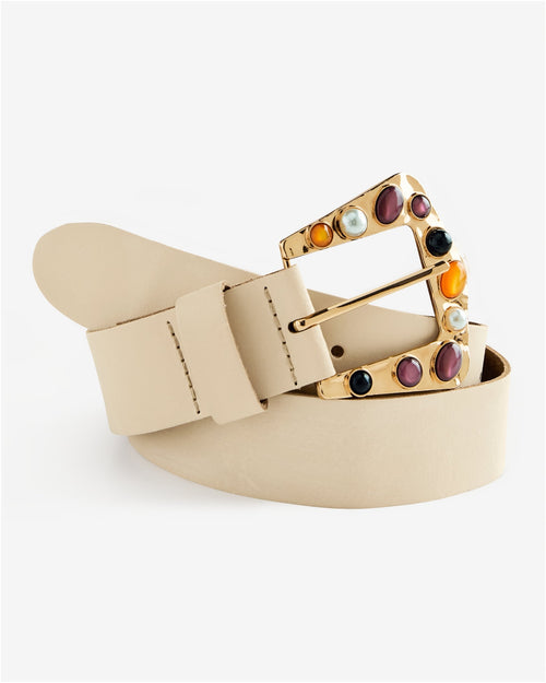 Embellished Gem Buckle Belt Beige