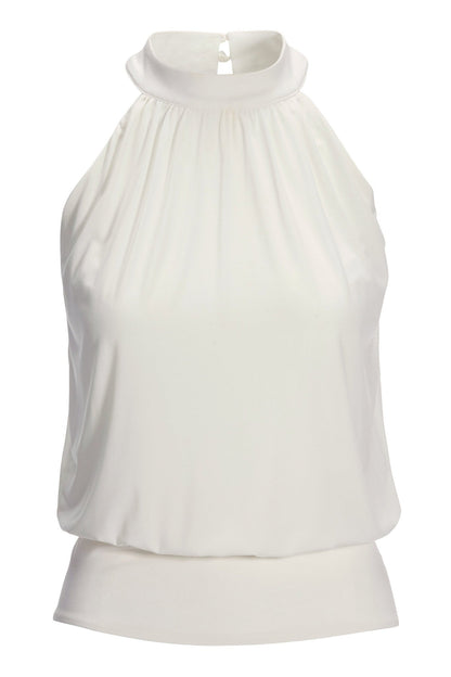 Halter Banded Bottom Mock Neck Top 2AV38 Off White