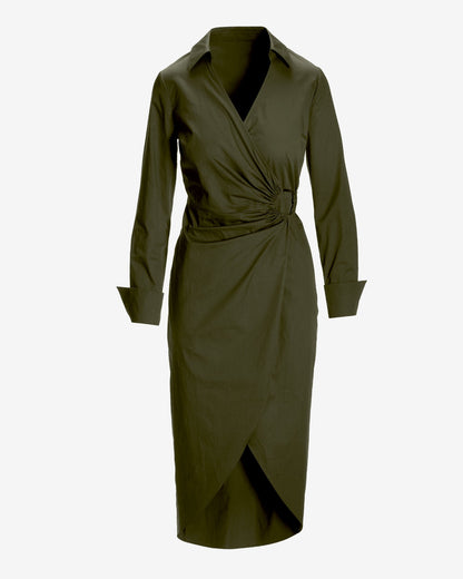 Hardware Detail Collared Shirt Dress Olive Night