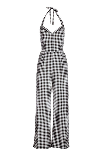 Halter Gingham Jumpsuit Black/White