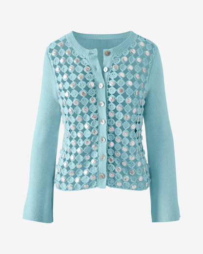 Fresh Water Pearl Crochet Cardigan Blue Glow
