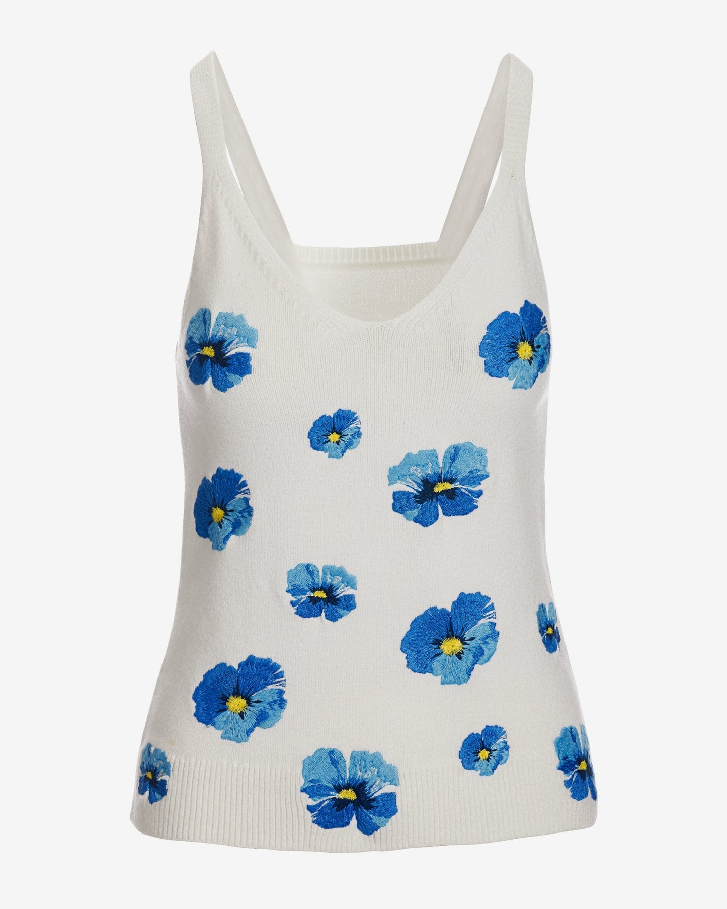 Floral Embroidered Sweater Tank White/Blue