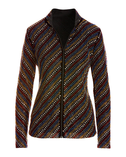 Embellished Stripe Zip Up Jacket Black Multi