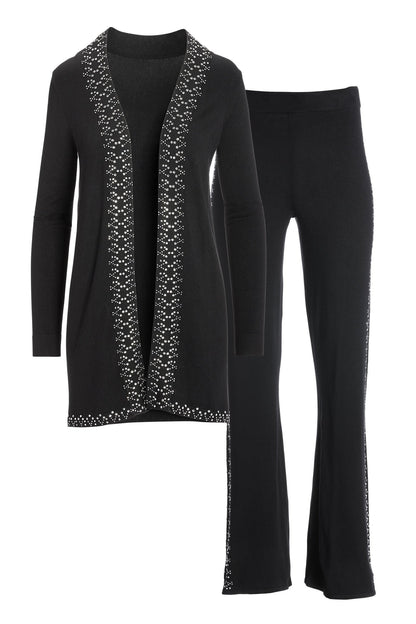 Embellished Sweater Duster Lounge Set Black