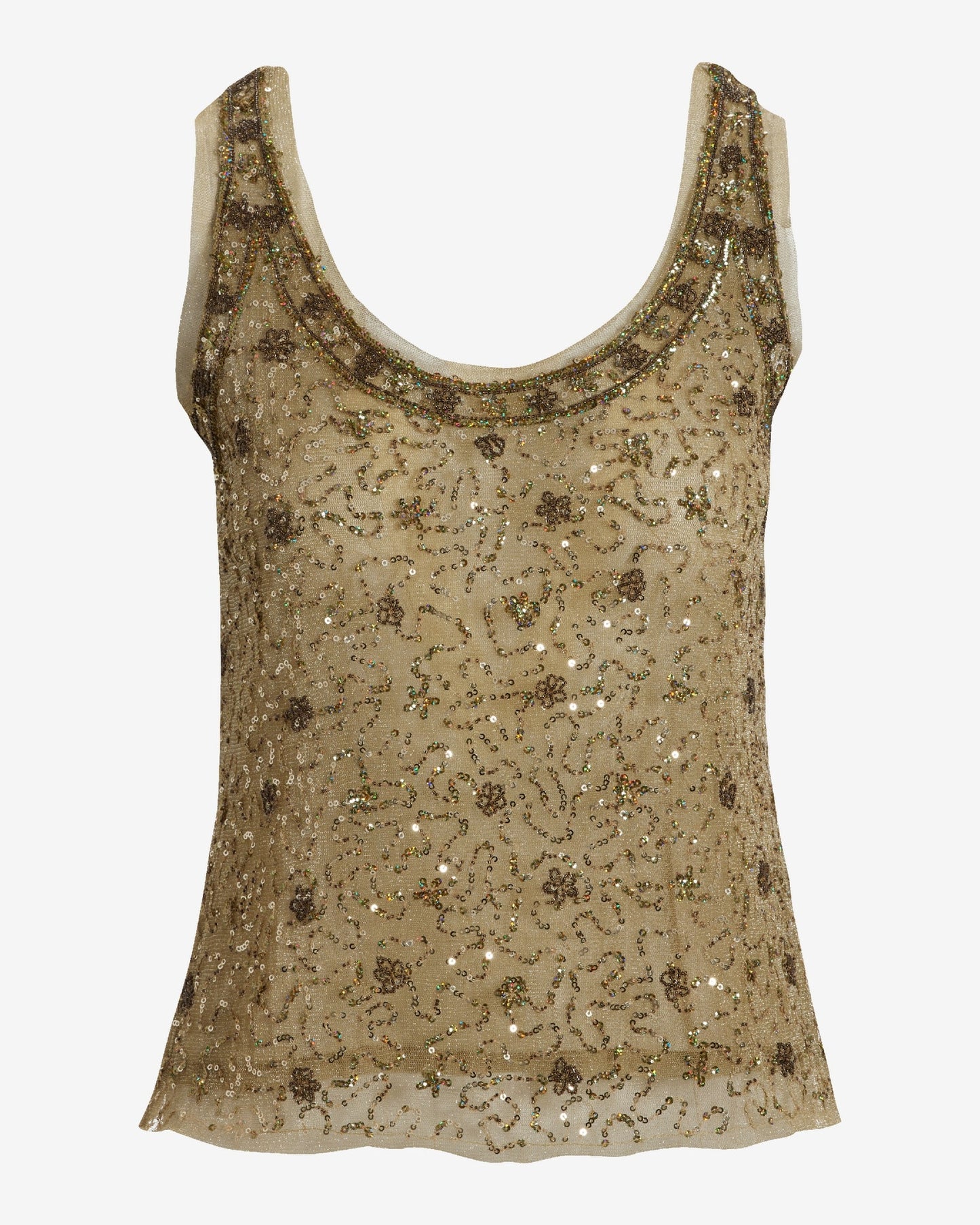 Embellished Scoop Neck Tank Gold