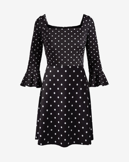 Flare Sleeve Square-Neck Dress Party Polka