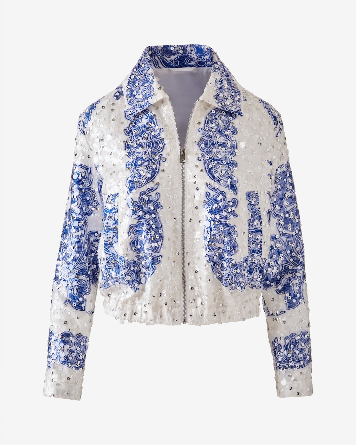 Embroidered Sequin Bomber Blue/White