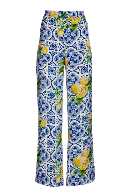 Flora tiles flowy palazzo pant Blue Multi