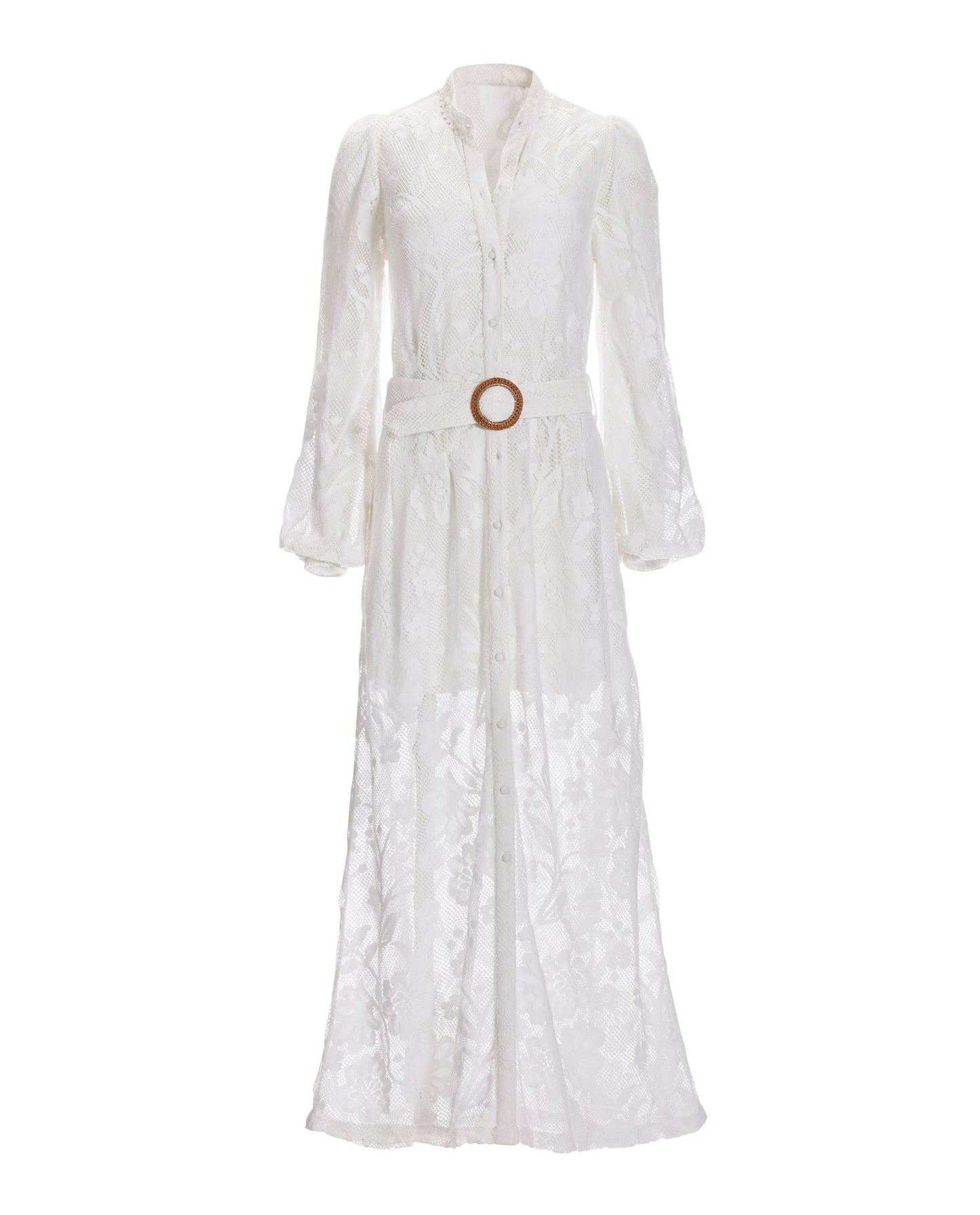 Lace Button Up Maxi Dress White