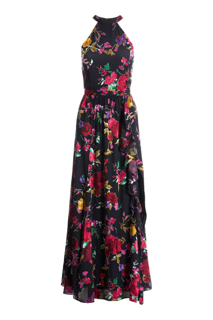 Floral Ruffle Burnout Gown Multi