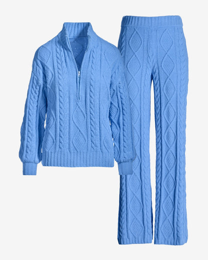 Half Zip Cable Lounge Set Blue Daze