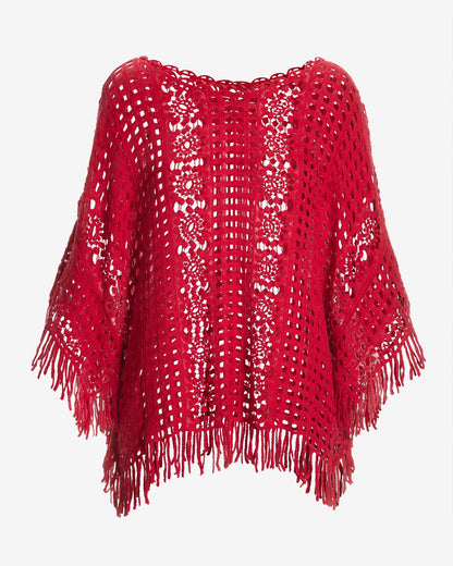 Effortless Crochet Pullover Poncho Racing Red