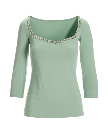 Jeweled Embellished Sweetheart Top Sage