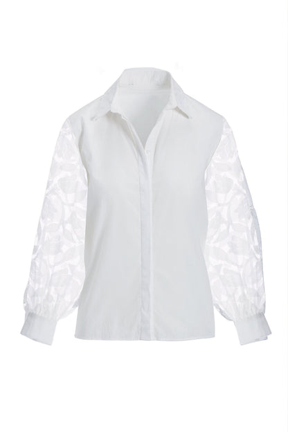 Illusion Embroidered Sleeve Shirt White