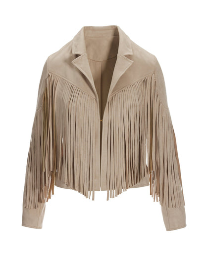 Fringed Faux Suede Jacket Sand