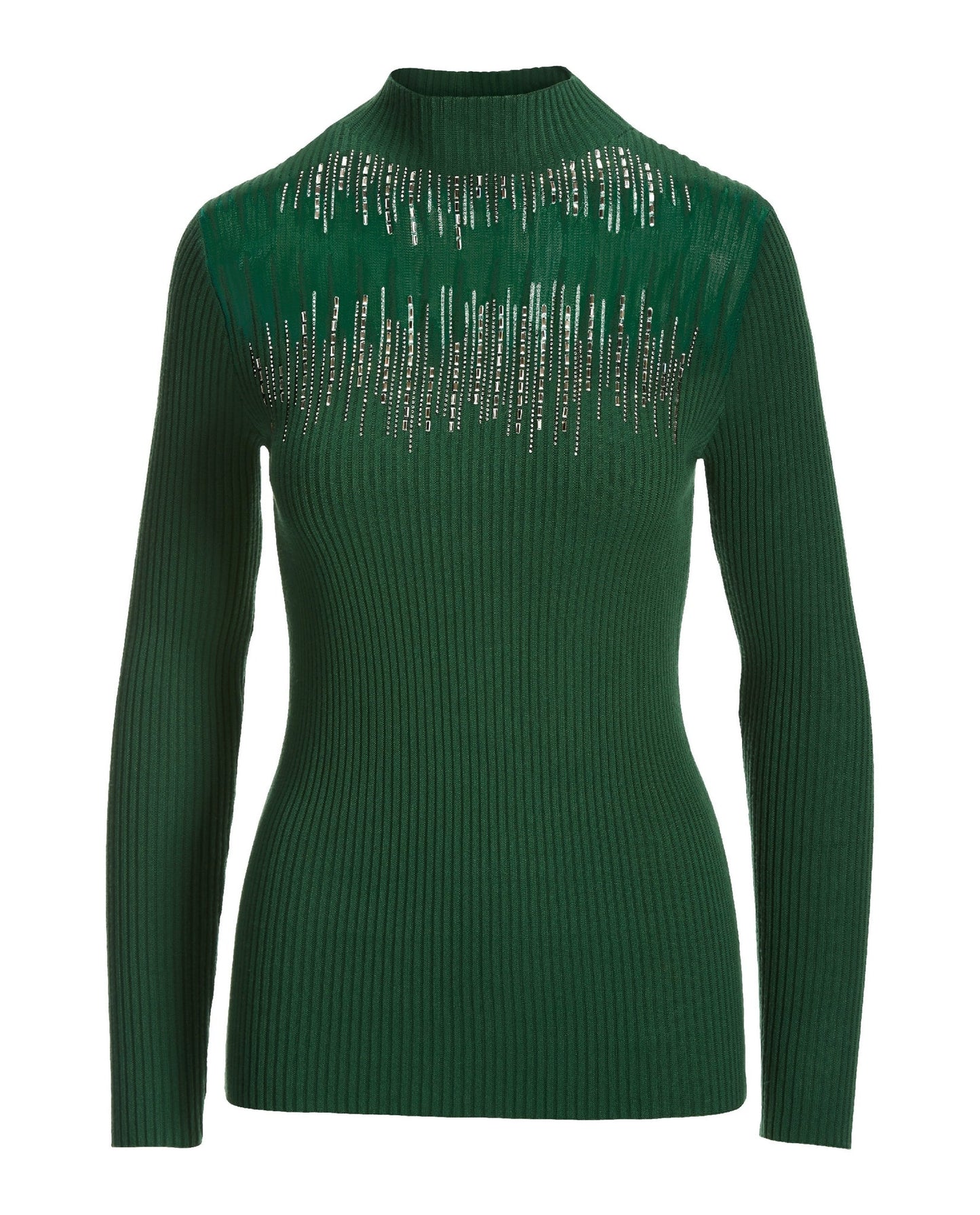 Embellished Illusion Mock Neck Sweater Evergreen