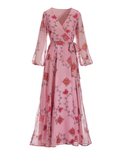 Floral Embellished Wrap Maxi Dress Peony
