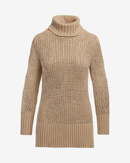 Embellished Turtleneck Sweater Sesame