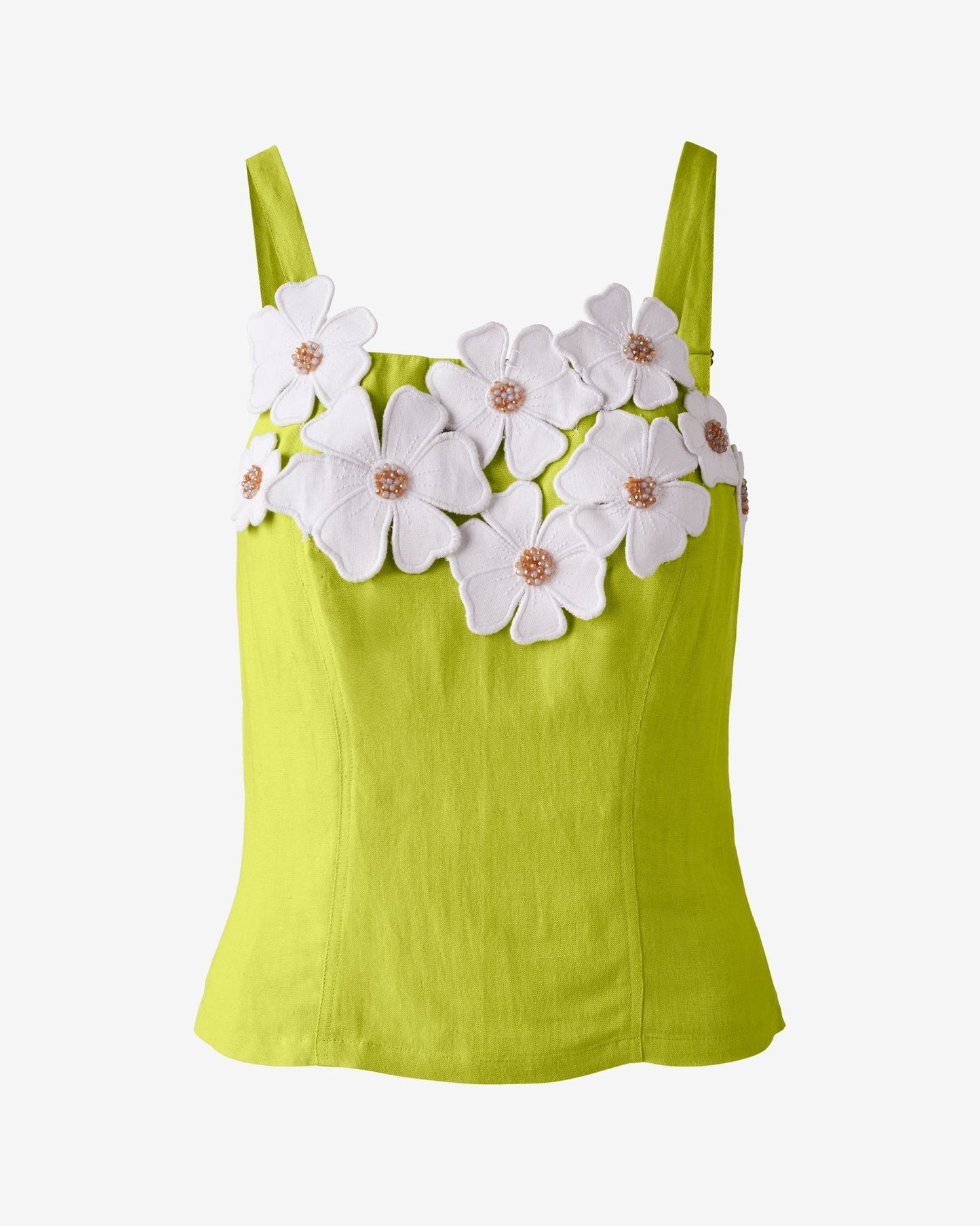Floral Applique Shell Tank Bright Chartreuse