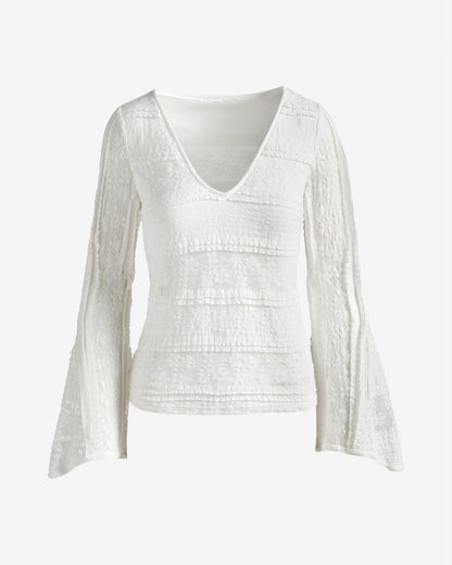 Flared Sleeve Lace Knit Top Pure White