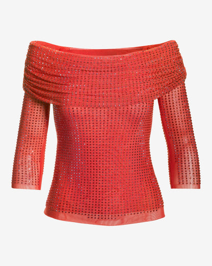 Heat Seal Mesh Off The Shoulder Top Bittersweet