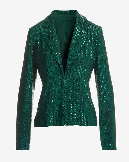 Effortless Sequin Drape Jacket Deep Emerald